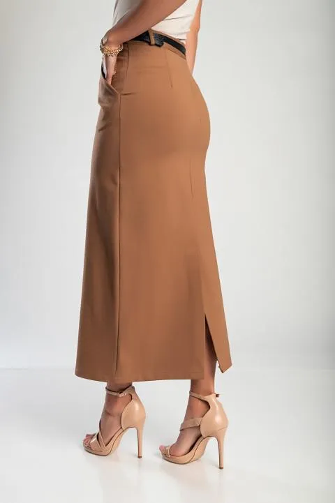 Falda midi elegante, camel