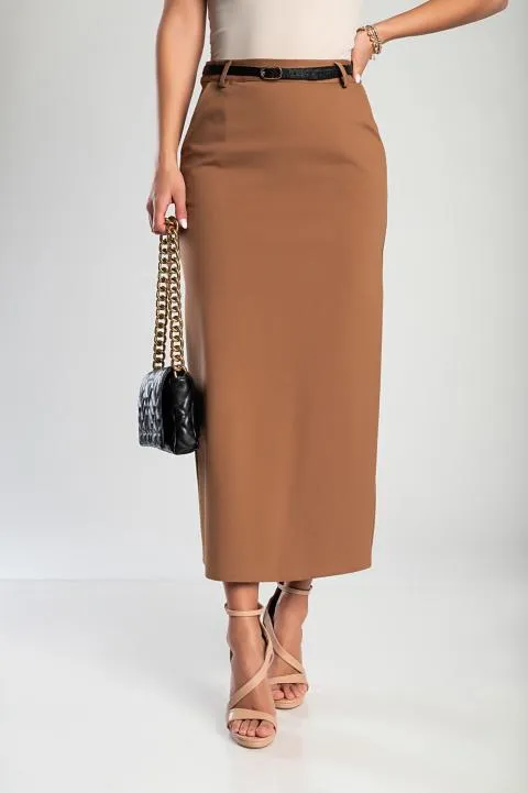 Falda midi elegante, camel