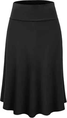 Women's Solid Ombre Lightweight Flare Midi Pull On Closure Skirt S-xxxl Plus Size-yujia